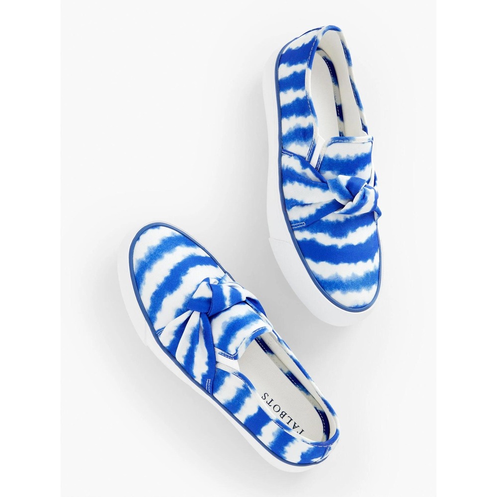 Talbots Womens Jaden Knot Tie Dye Platform Sneakers Size 8 Blue White Slip On